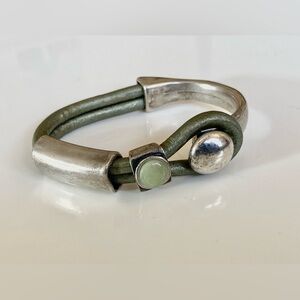Erica Zap metal Lasso knob and slide green metallic leather chunky bracelet